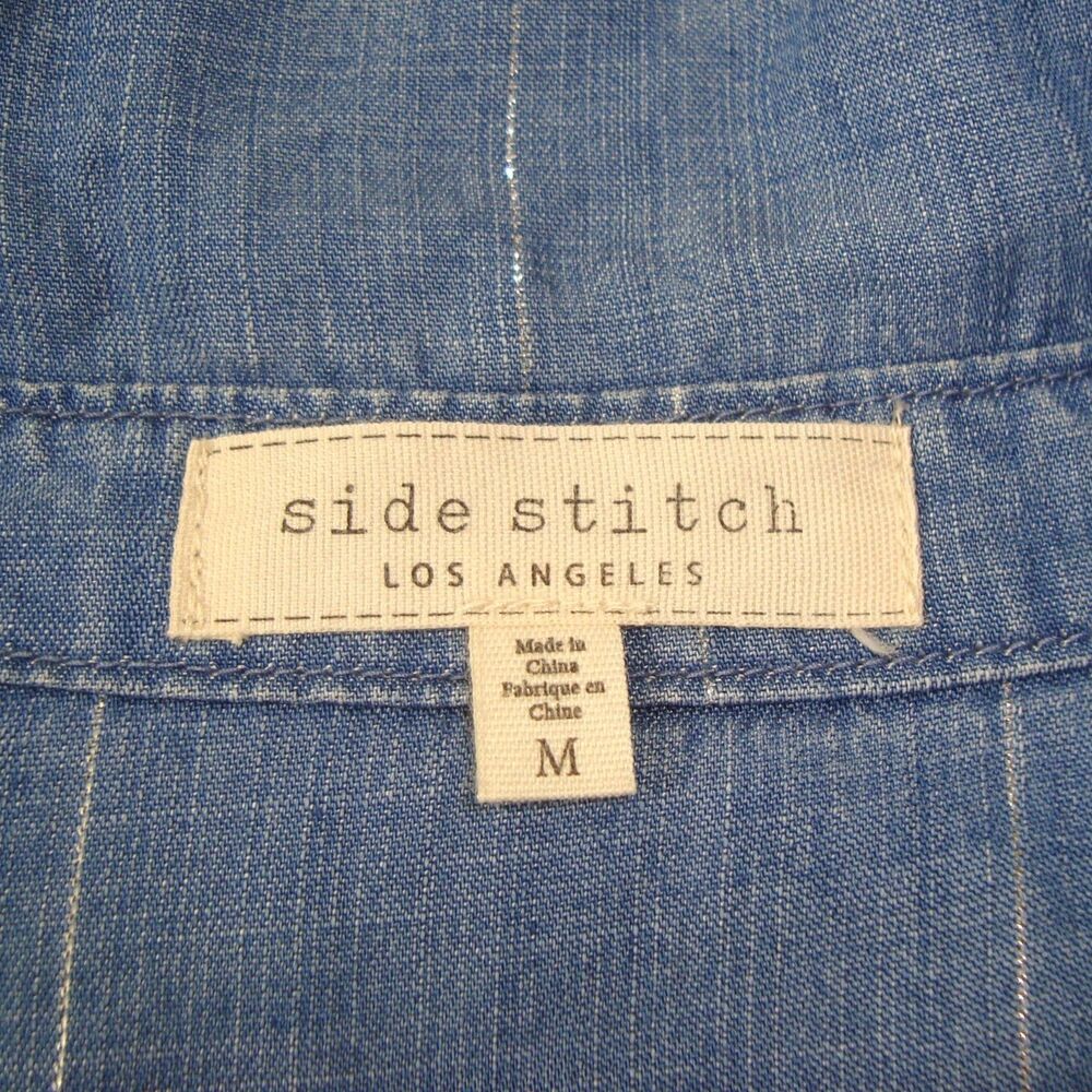 Side Stitch Chambray Button Front Tunic Roll-Tab … - image 3
